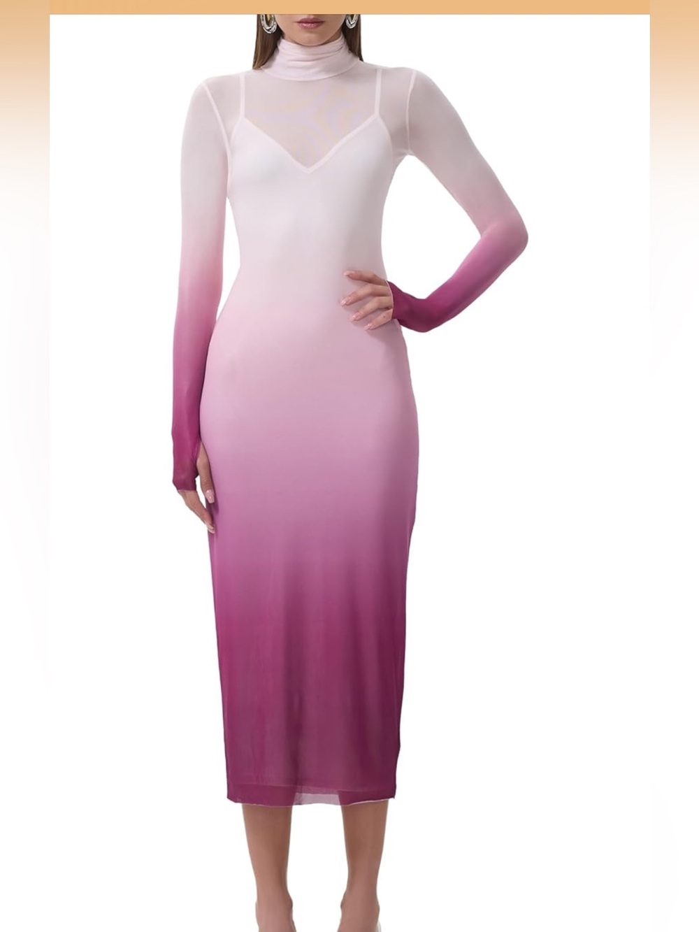 NWT Nordstrom AFRM Shailene Mauve Ombré Long Sleeve Mesh Midi Dress, size XL.